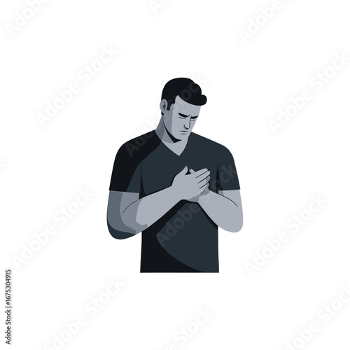 Vector art of man holding chest in pain