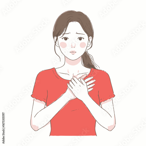 Vector art of young woman holding her chest in pain