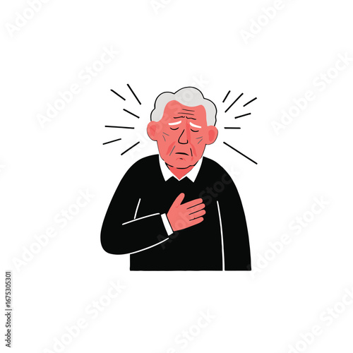 Vector art of elderly man holding chest in pain