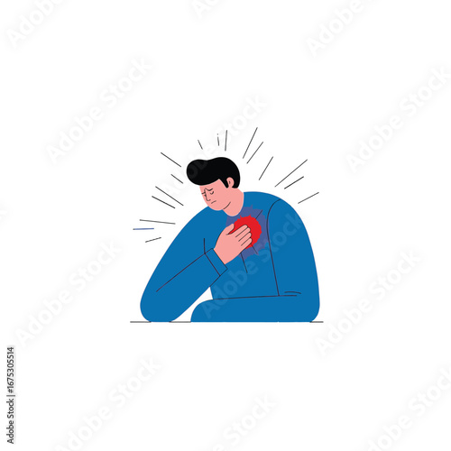 Vector art of man holding chest in pain