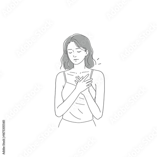Vector art of woman holding chest in pain