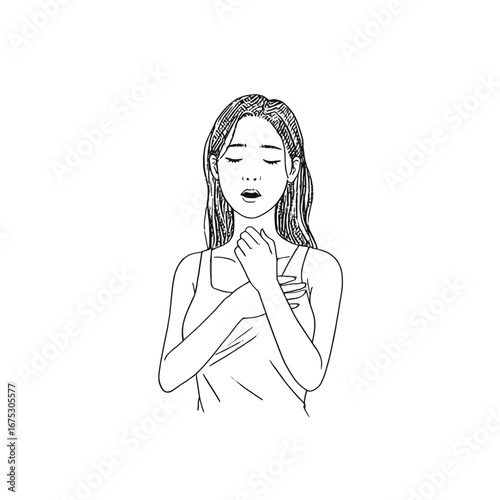 Vector art of woman with chest pain