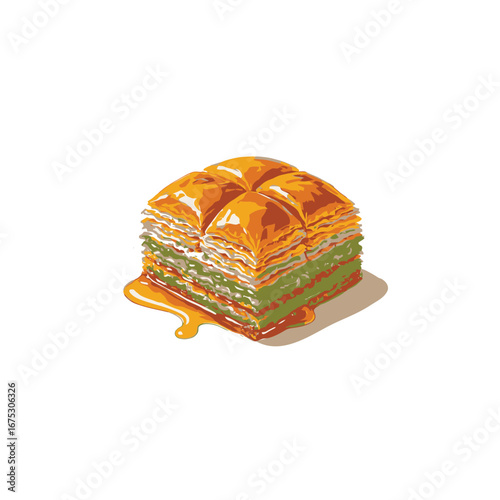 Vector art of square baklava pastry with pistachios