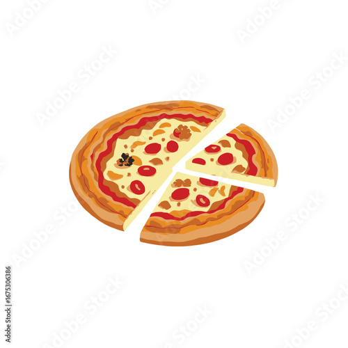 Vector art of tasty pizza with three slices