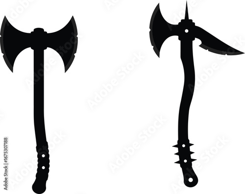 Warrior battle axes silhouette icons vector medieval weaponry set vector