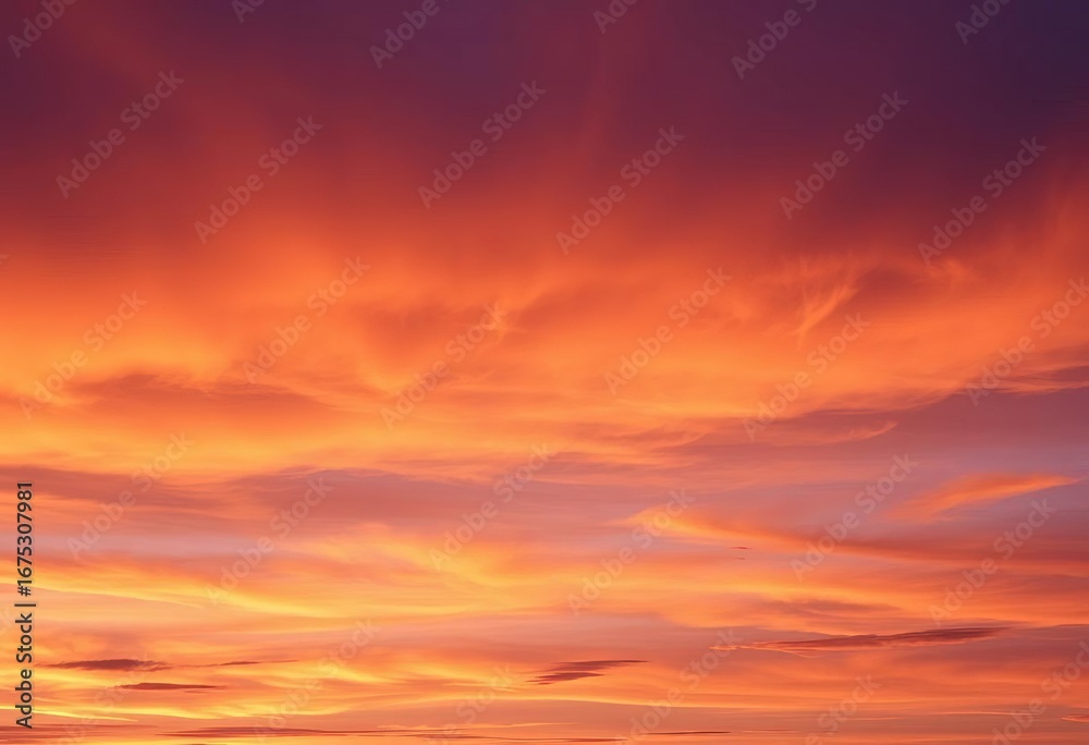 Obraz premium Dramatic purple sky, vibrant orange and purple horizon, swirling clouds, sunrise, visual