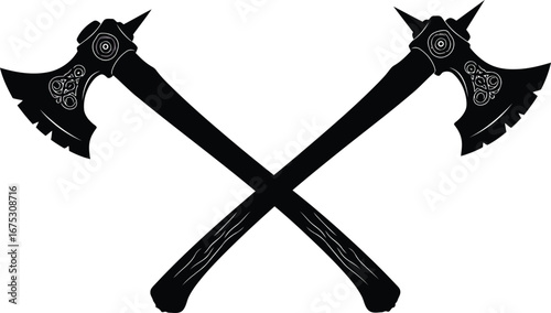 Crossed viking axes grunge symbol authentic battle weapon vector