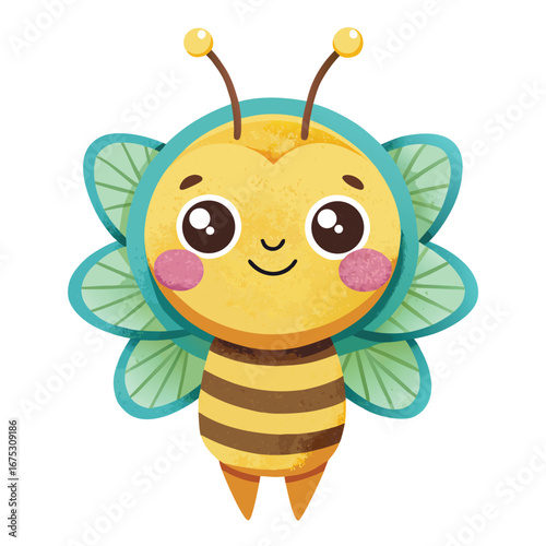 cute flat vector illustration of a smiling bee