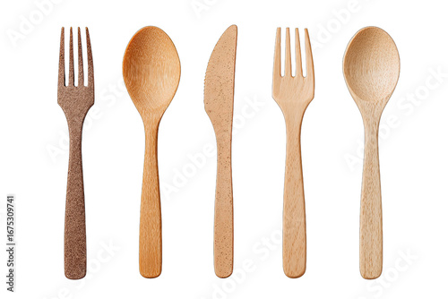 wooden cutlery eco set isolated on white background plastic alternative