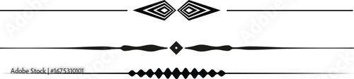 Three black and white decorative horizontal dividers with diamond and zigzag elements