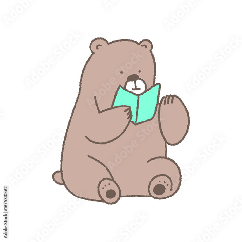 책을 읽으며 집중하는 곰 만화 캐릭터