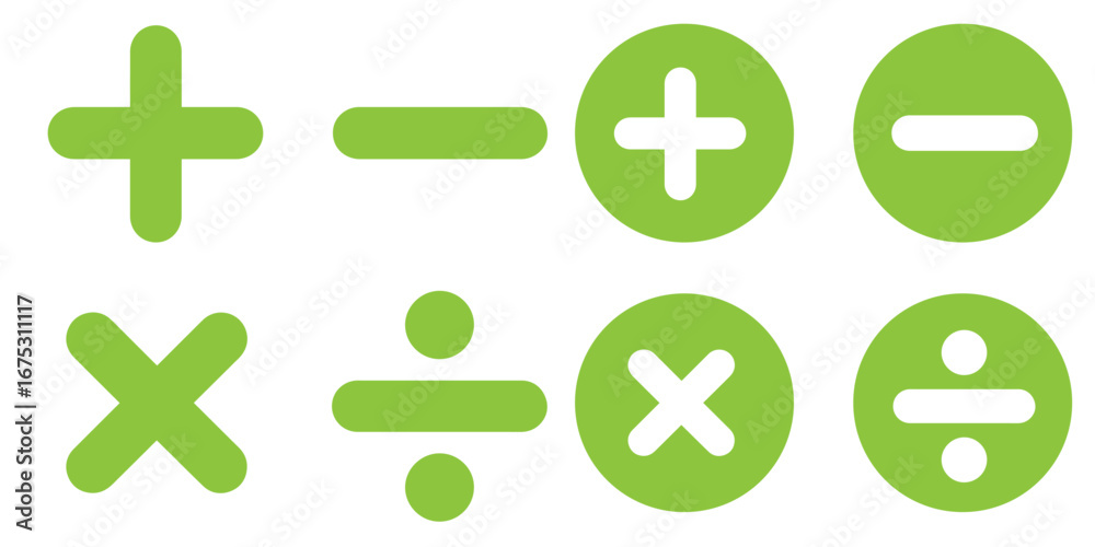 Fototapeta premium Four basic mathematical operation symbols plus minus multiply and divide. Addition, subtraction, multiplication, division sign, icon symbol. eps 10