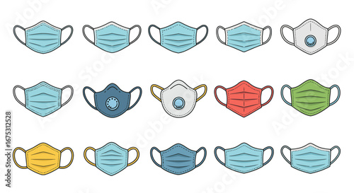 Collection of Colorful Disposable Face Masks with Various Designs.