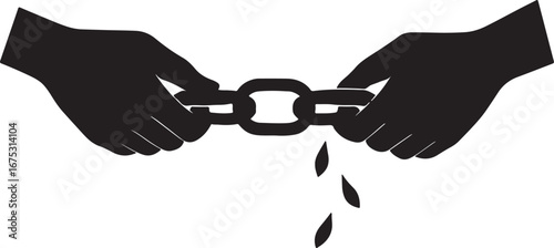 Hands breaking a chain with falling drops