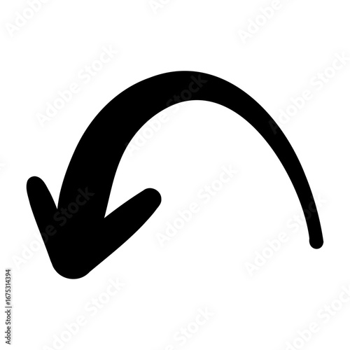 手描きのスムーズな黒いペンの矢印。抑揚のあるダイナミックなシルエット。ベクター。背景透過。急カーブ。山なり。