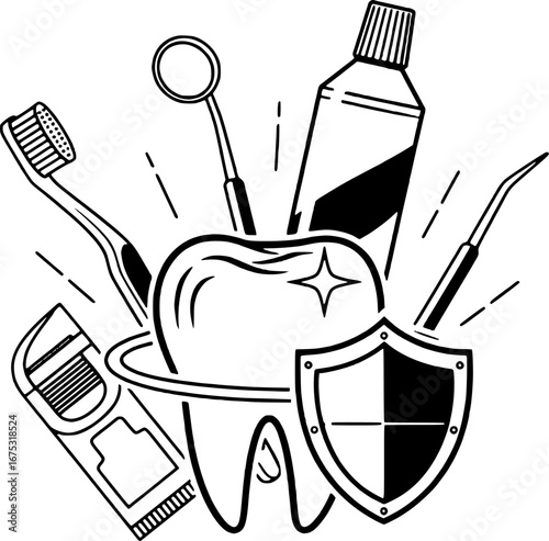 dental care icon black and white concept