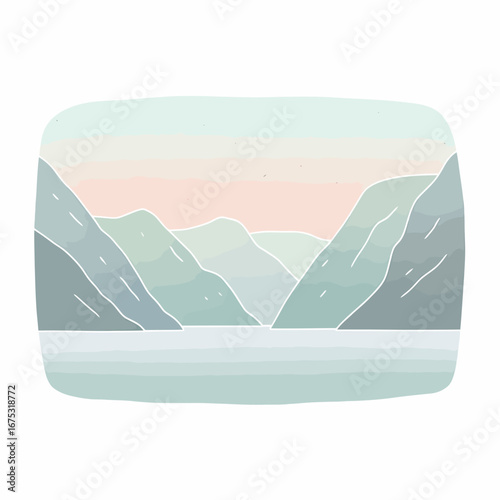 Minimalist Fjord Landscape Illustration