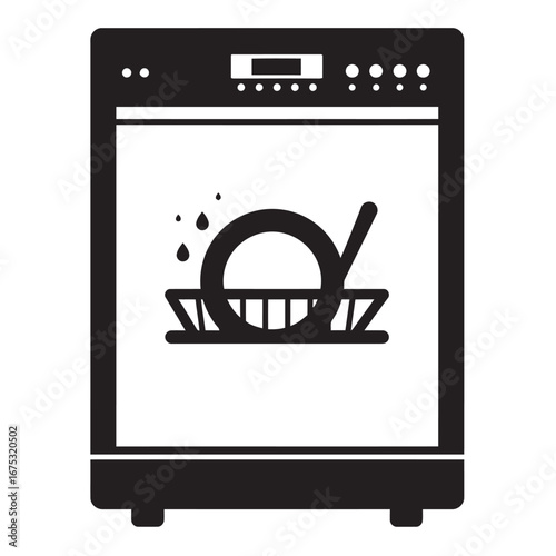 black and white silhouette of a vector on a white background dishwasher