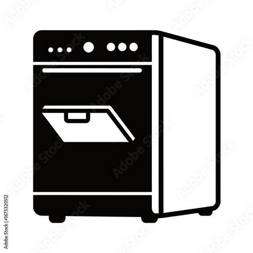 black and white silhouette of a vector on a white background dishwasher