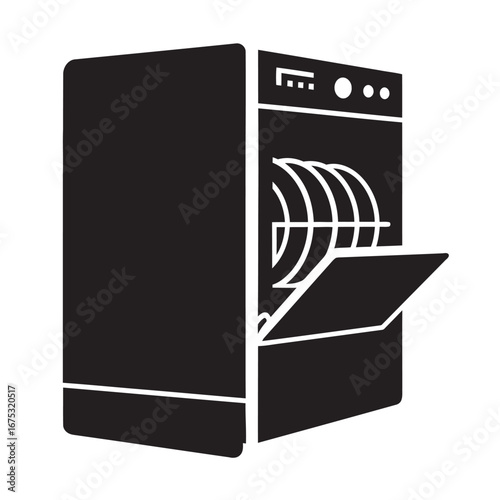 black and white silhouette of a vector on a white background dishwasher