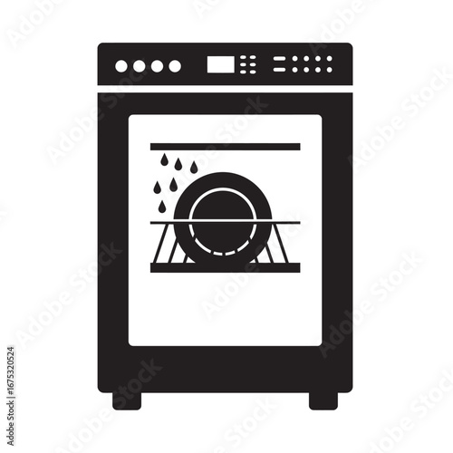 black and white silhouette of a vector on a white background dishwasher