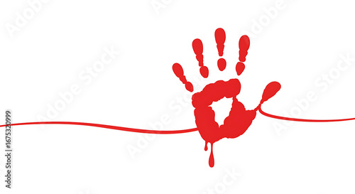 A red handprint with a connecting line, symbolizing a call for awareness.