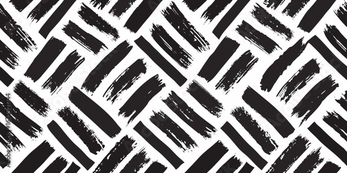 Abstract black and white brush stroke pattern with a woven texture