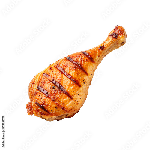 Delicious Grilled Chicken Leg with Crispy Golden Brown Skin and Juicy Texture, Perfectly Cooked Barbecue Meat Isolated on Transparent PNG Background for Culinary Designs, Food Illustrations.