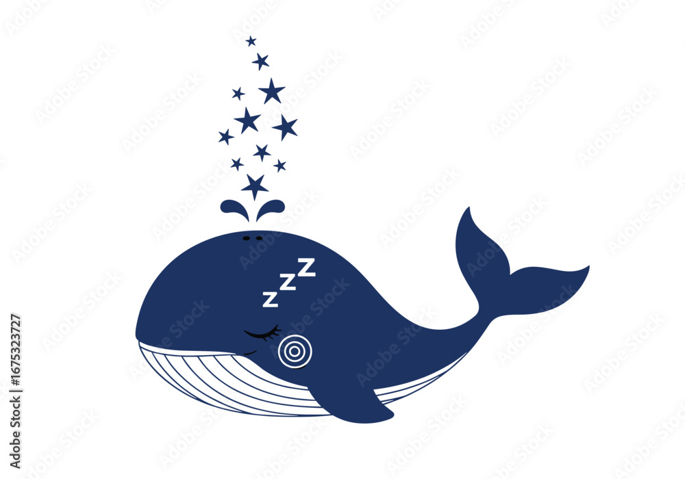 Obraz premium Whimsical sleeping whale spouting stars and bubbles creating a dreamy nautical nursery art