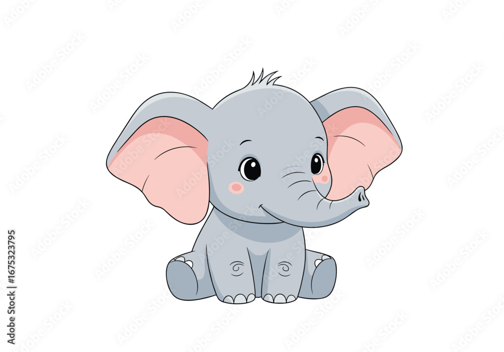 Fototapeta premium Adorable baby elephant sitting with big ears and curious eyes a perfect cartoon animal illustration for kids and baby products
