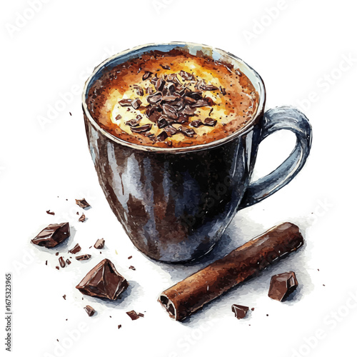 watercolor vector of Hot Chocolate Autumn Warmth, isolated on a white background.