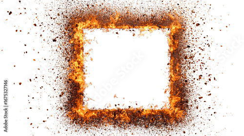 A fire is burning in a square frame