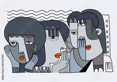 Face portrait abstraction doodle. geometric and shapes wall art vector illustration design. Abstract woman, man silhouette cubism.