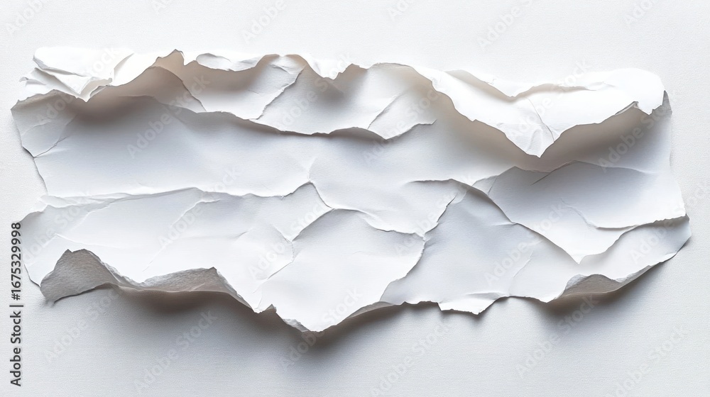 Obraz premium abstract torn and crumpled white paper sheet casting soft shadows on a white background