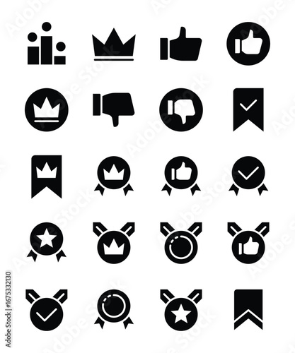 Ranking and rating icons showing quality evaluation and customer feedback