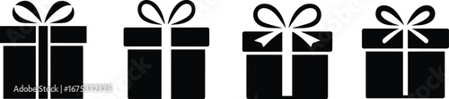 Gift box silhouette vector, present icon illustration, celebration package design, holiday surprise decoration, birthday wrapped present, Christmas festive symbol