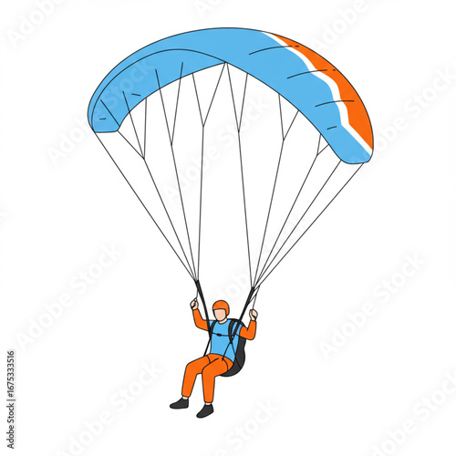 Isolated vector illustration of a person paragliding in the sky, a simple graphic for extreme air sports and recreational adventure