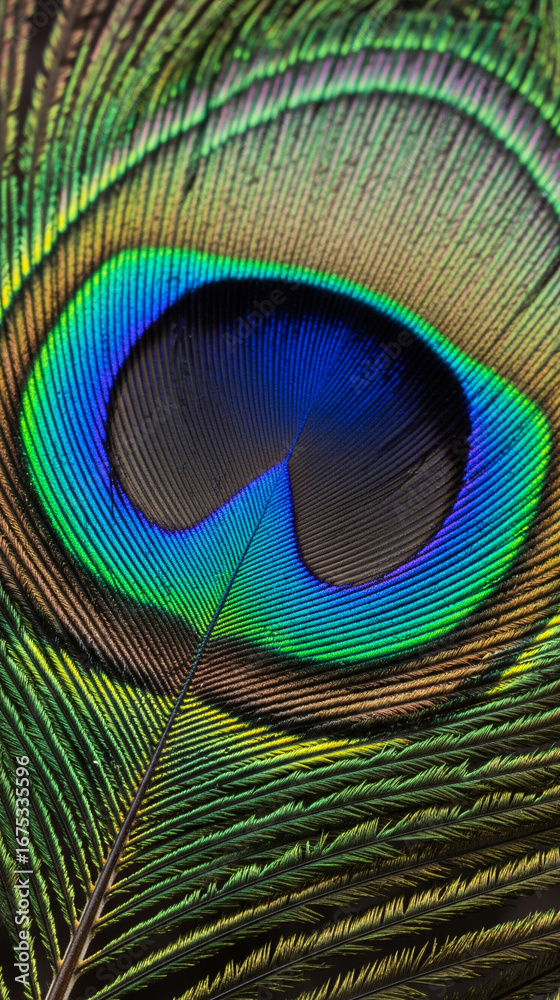 Naklejka premium Vibrant Peacock Feather Eye - An Intricate Macro of Iridescent Blues and Greens