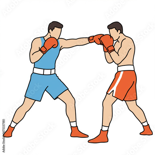 Vector illustration of two male boxers engaged in a competitive fight, one athlete throwing a jab punch