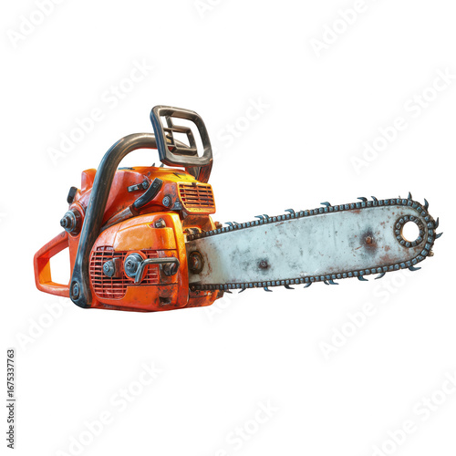 Orange chainsaw isolated on transparent background