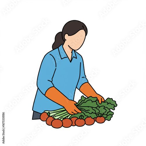 Woman Farmer Harvesting Fresh Vegetables Tomatoes and Greens