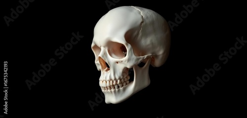 A human skull, stark white against a deep black backdrop,  memento mori,  macabre