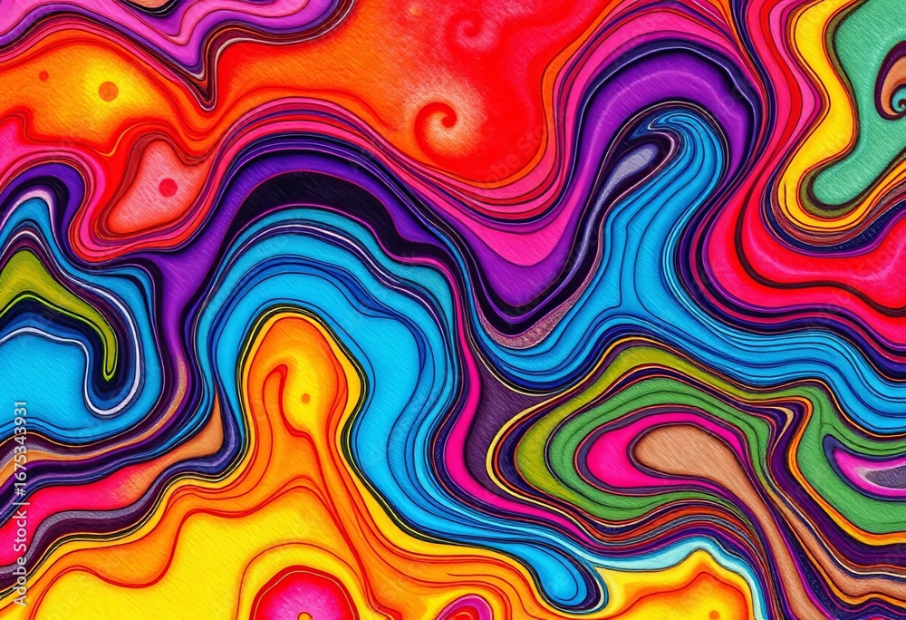 Obraz premium Fluid, organic watercolor grid lines in vibrant hues create a dynamic abstract pattern, pattern, modern