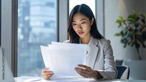 Woman reviewing documents in office