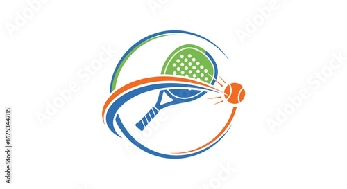 Dynamic padel sport graphic illustration with energetic ball and racquet motion