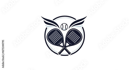 Dynamic logo showcasing crossed padel rackets, ball with wings sport emblem
