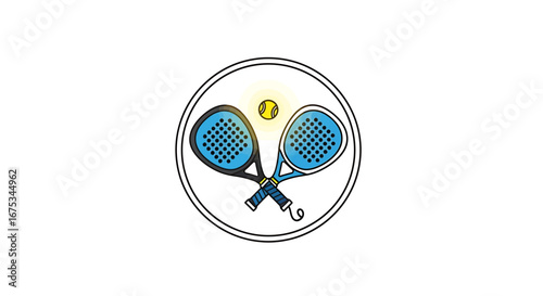 Padel sport equipment artwork emblem, padel sport activity game symbol design