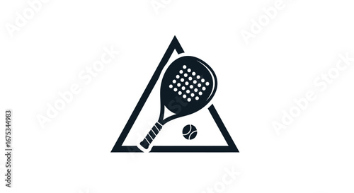 Simplified padel sport representation with racket and ball set in bold triangle