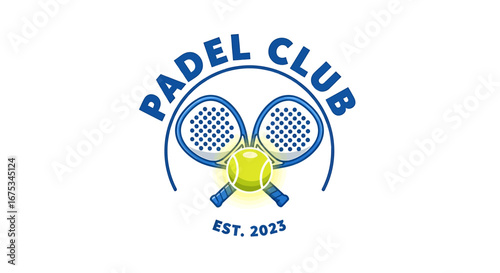 Padel club emblem depicting crossed rackets and tennis ball established in 2023