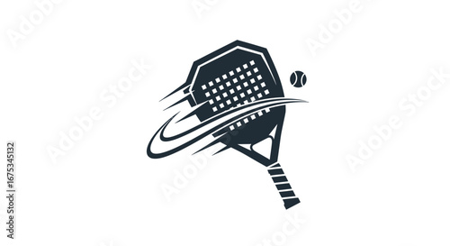 Dynamic padel sport symbol featuring a paddle racket with striking ball effect